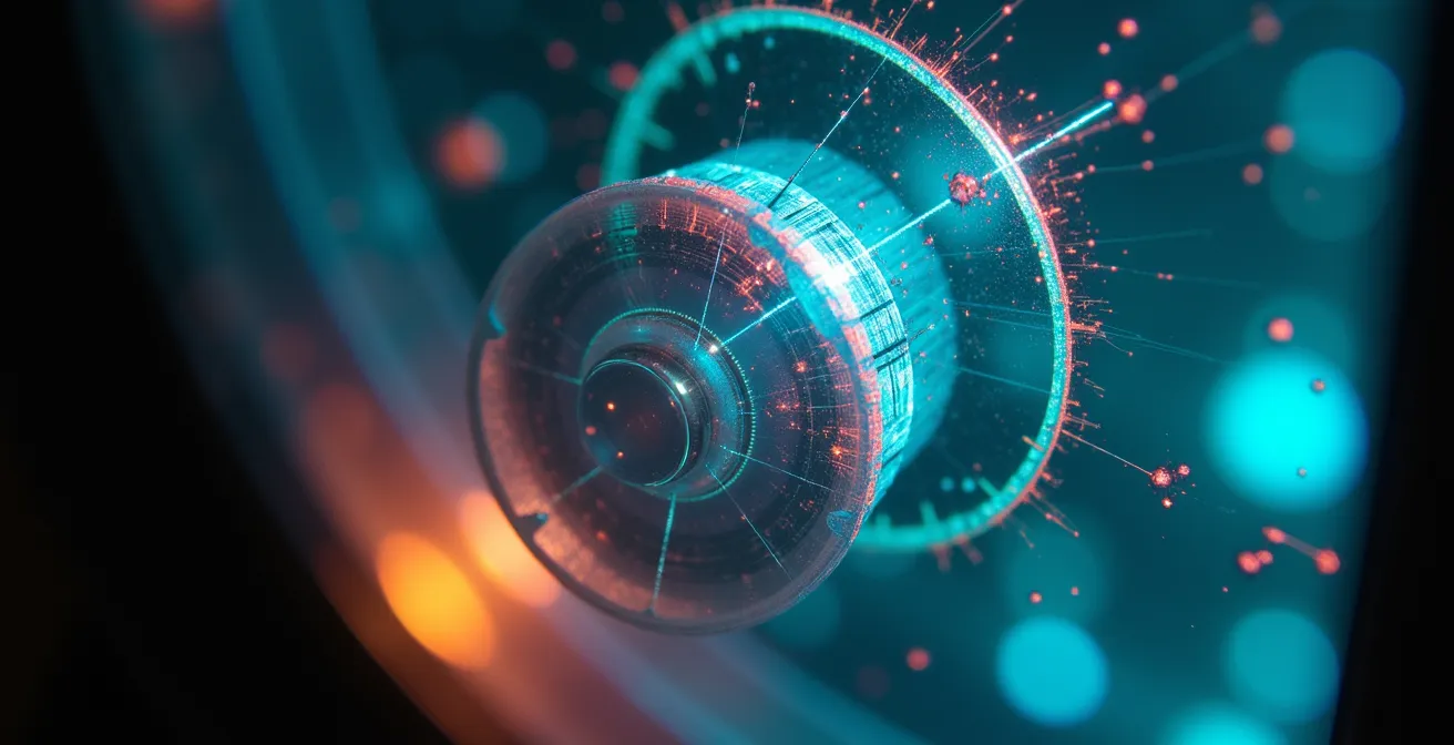 Close-up view of a cathode ray tube showing the curved glass surface with phosphorescent glow patterns