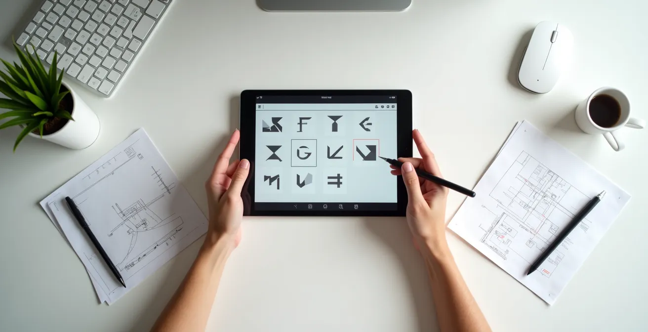 Design software interface with grid alignment tools and geometric shapes