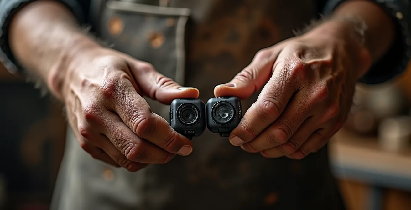 Close-up of haptic technology gloves recording master craftsman's hand movements