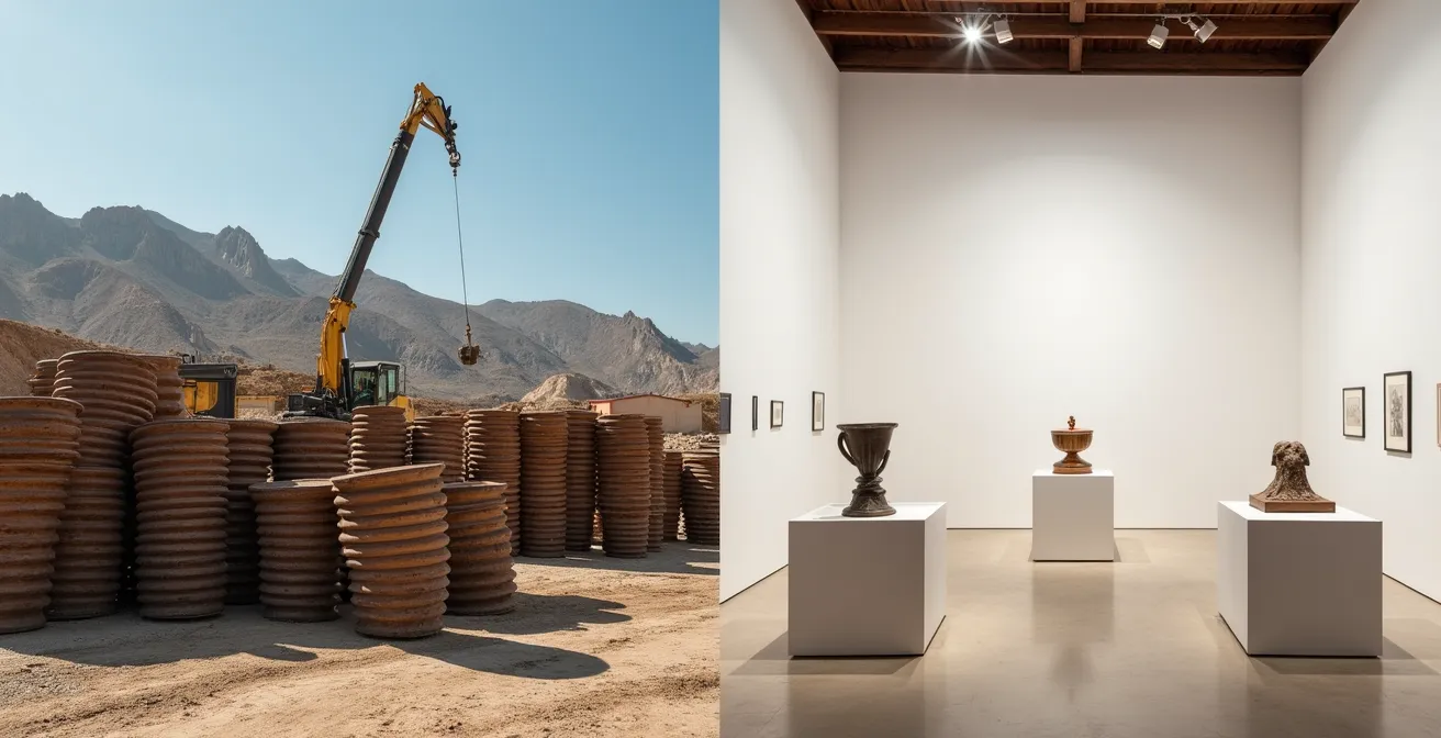 Museum environment transforming ordinary objects into art through institutional framing