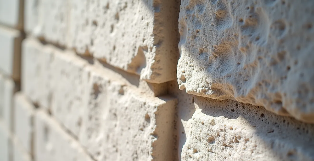 Close-up detail of precisely cut Renaissance stone blocks being positioned